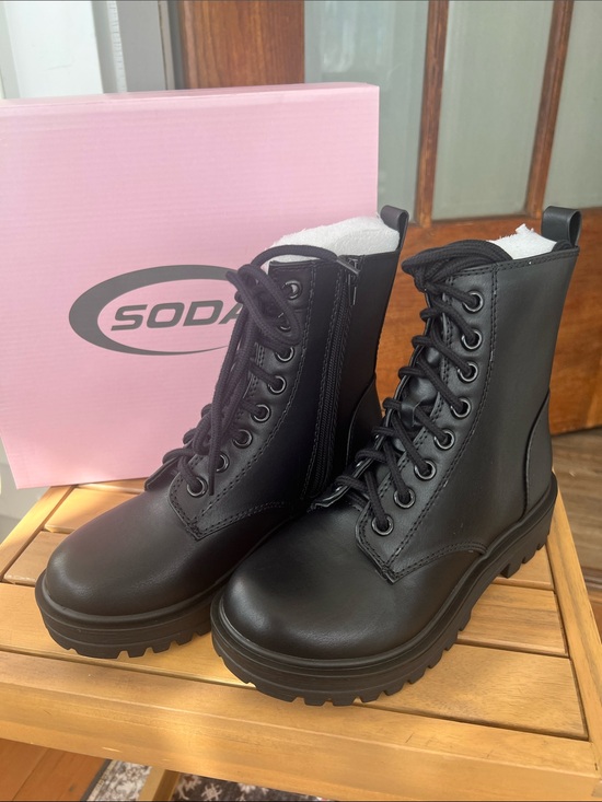 Soda Shoes - Soda Black Lace-Up Combat Boots with Side Zipper